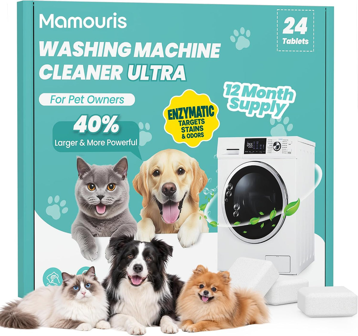 Washing Machine Cleaning Tablets Ultra 40% Stronger Enzymatic for Pet Owner