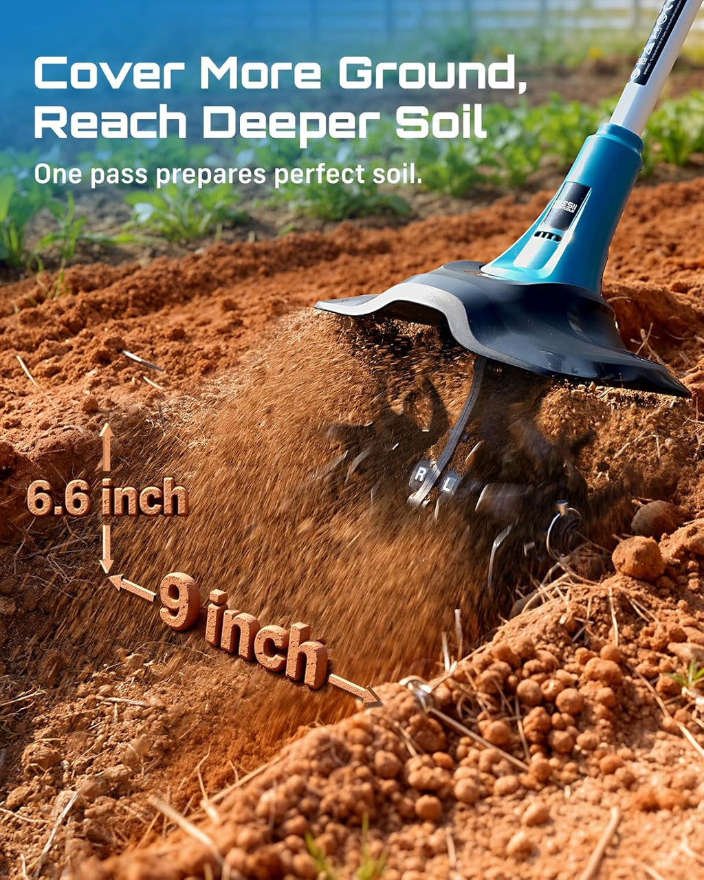 Cordless Tiller Cultivator, 20V Electric Tiller for Gardening | 360RPM, 2 x4.0Ah Batteries, 9" Width 6.6" Depth