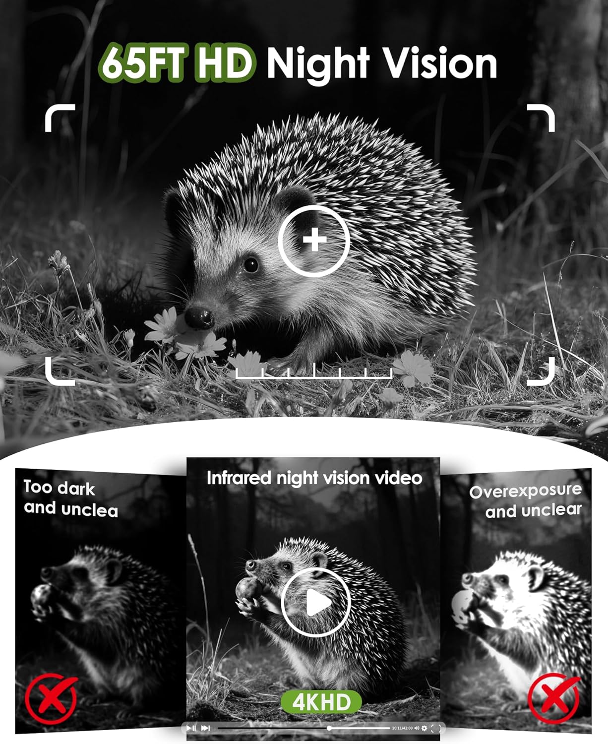 Solar Trail Camera, 4K 64MP WiFi Bluetooth Night Vision Game Camera | Trail Cam with Night Vision Motion Activated
