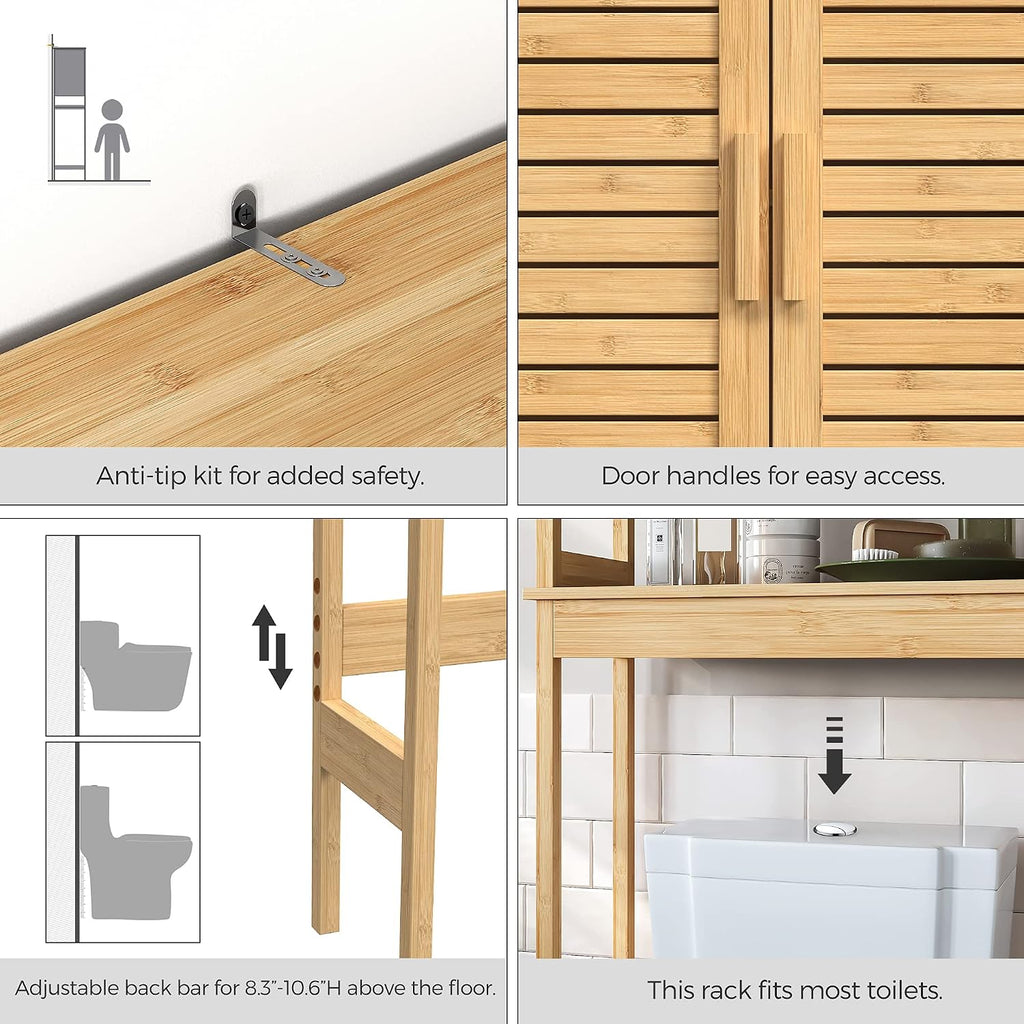 Over The Toilet Storage Cabinet, Bathroom Cabinet with Adjustable Inside Shelf and Bottom Stabilizer Bar