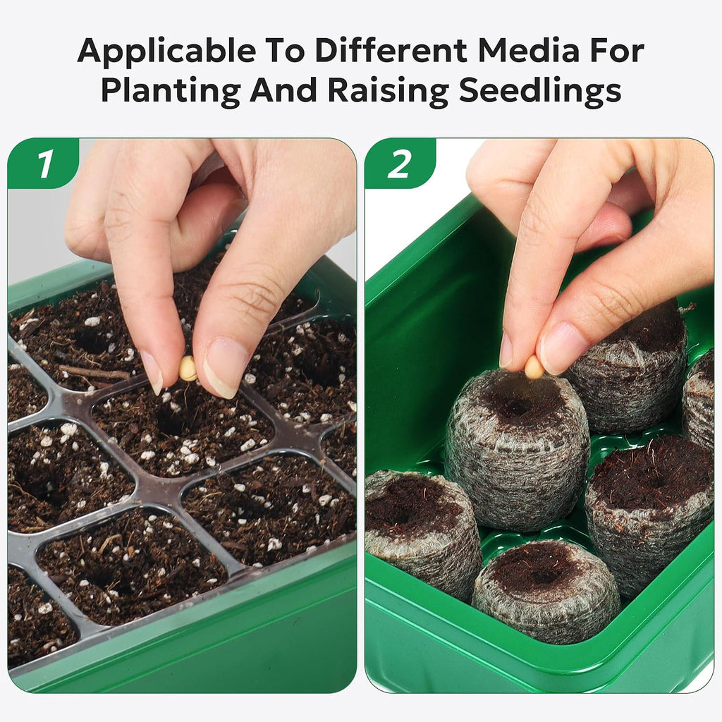 10 Pack Seed Starter Tray, 120Cell Stater Kit with Humidity Dome Green | Reusable Clear Plant Germination Tray with