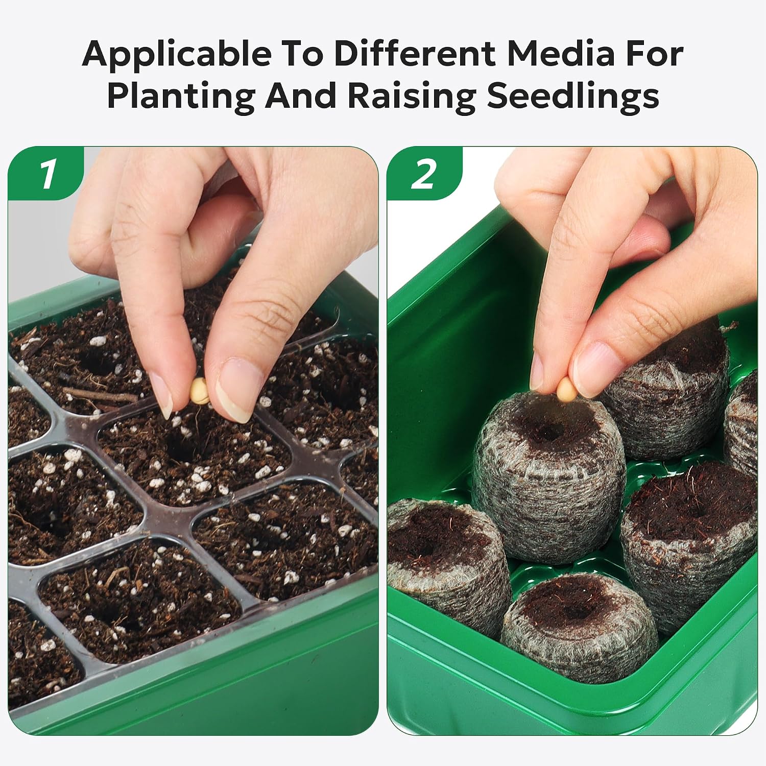 10 Pack Seed Starter Tray, 120Cell Stater Kit with Humidity Dome Green | Reusable Clear Plant Germination Tray with