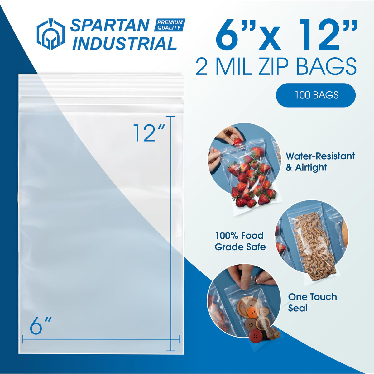 6" X 12" Long Zip Bags (100 Count) - 2 Mil Clear Reclosable
