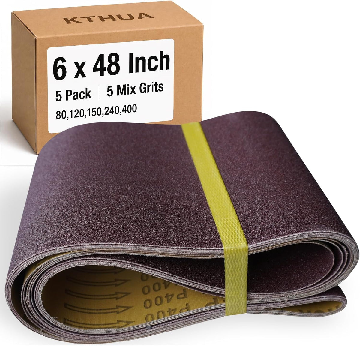6x48 Sanding Belts, 5 Pack, 1 Each of 80/120/150/240/400 Grits