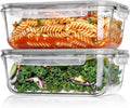 2Pack 1860ml/63oz Large Glass Storage Containers with Lids, Meal Prep Food Container Set with Snap Airtight Lid for