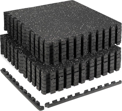 0.79" Extra Thick Rubber Top Gym Flooring, 12 Tiles 48 Sq Ft Heavy Duty Interlocking Exercise Mats, High Density EVA