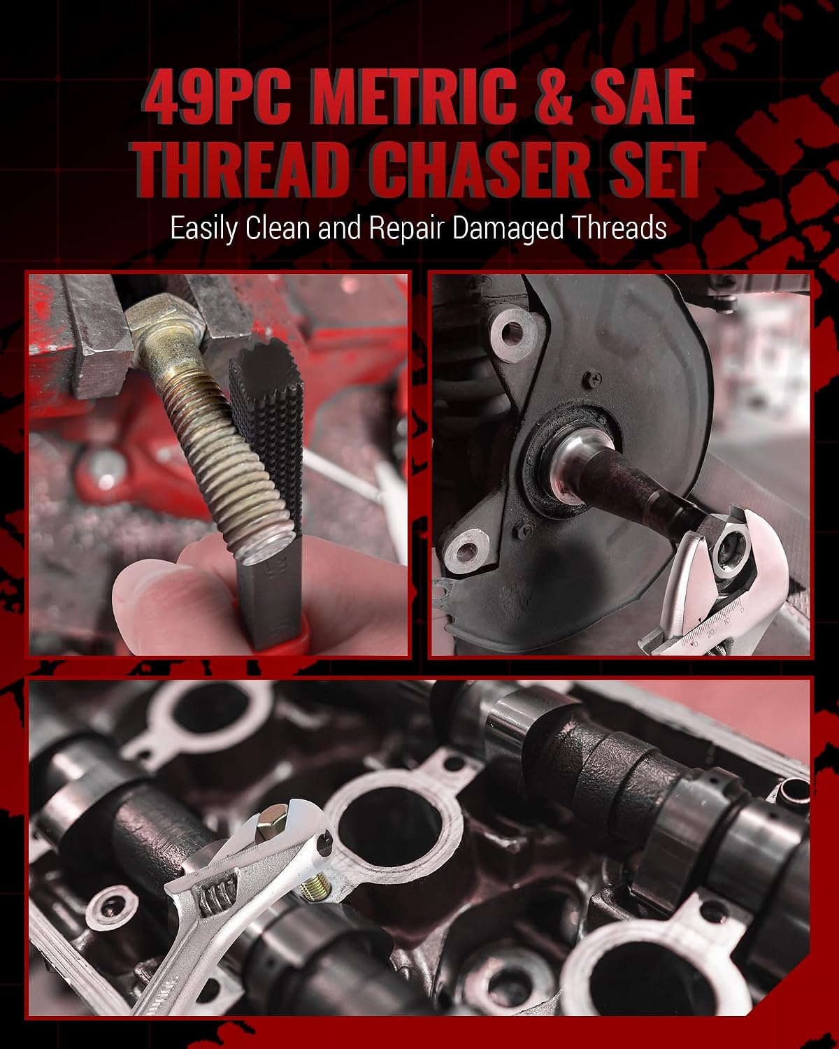 Reywoo 49 PC Thread Chaser Set, Metric and SAE Thread Restorer Tool