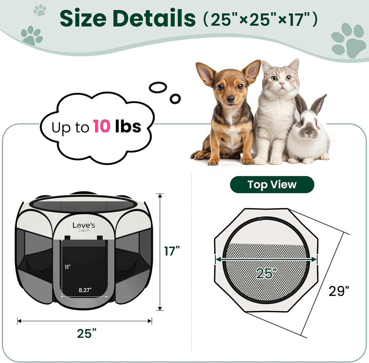 Pet Puppy Dog Playpen, Small Dog Tent Crates Cage Indoor/Outdoor, Portable Playpen for Cat, Foldable Pop Up Dog