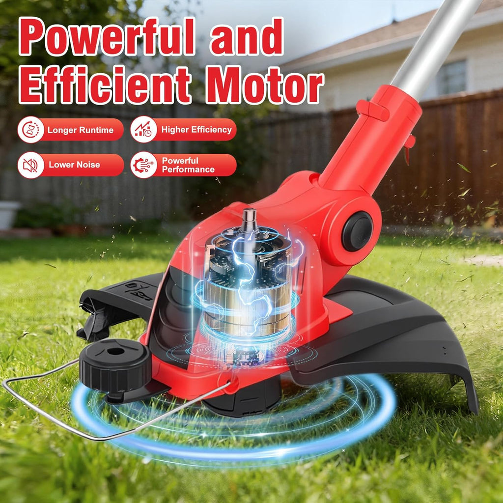 21V Electric Weed Wacker & Edger Lawn Tool Auto-Feed with 2.0Ah X 2 Battery | 12 Inch String Trimmer, 2-in-1 Weed