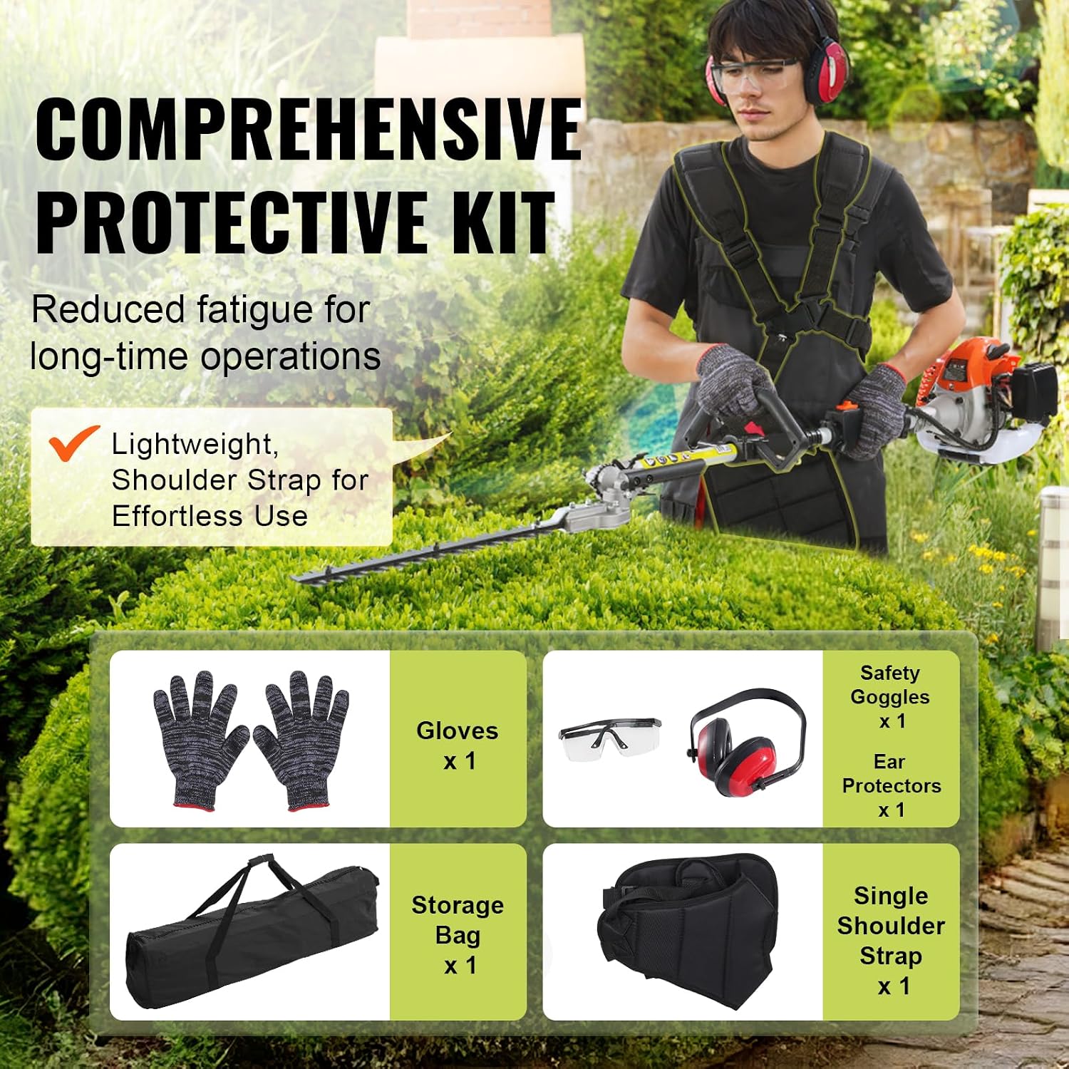 43cc 6-in-1 Multi-Functional Trimming Tool, Hedge Trimmer, Weed Eater, String Trimmer, Brush Cutter, Edger, Pole Saw
