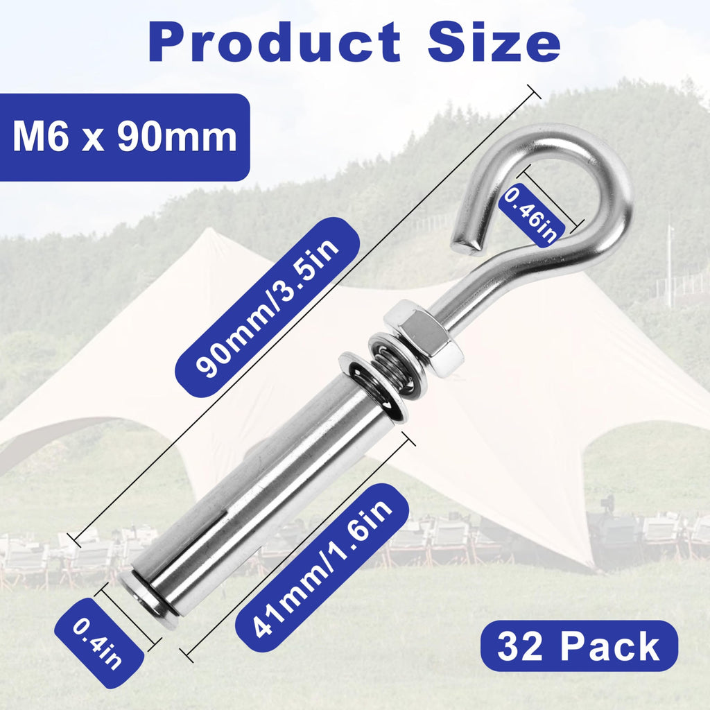SRZTXU 32 Pack 1/4" X 3-1/2" Expansion Eye Bolt,Concrete Eyebolt Anchors