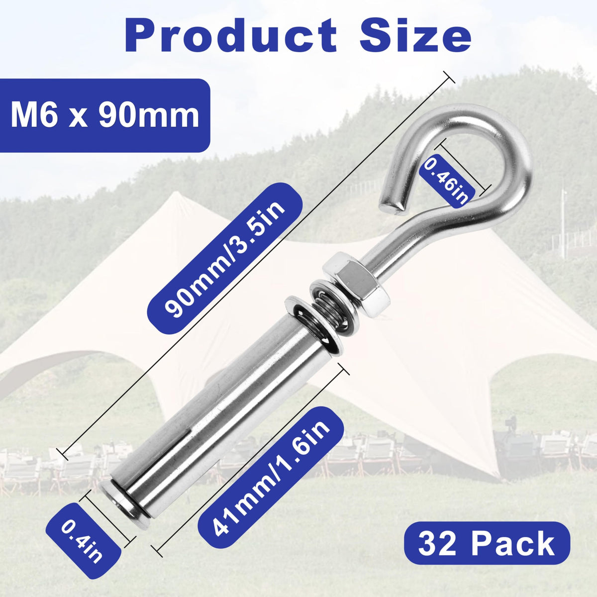 SRZTXU 32 Pack 1/4" X 3-1/2" Expansion Eye Bolt,Concrete Eyebolt Anchors