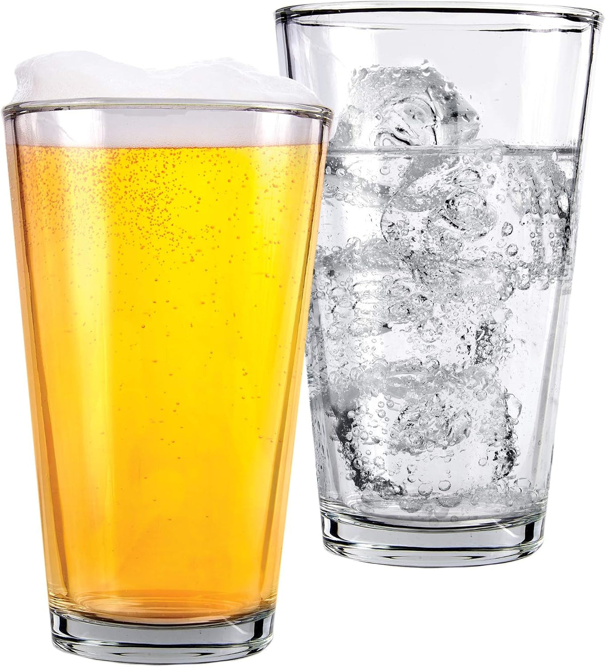 Pint Beer Glasses Set of 4 (16oz) Tall Clear Drinking Glasses