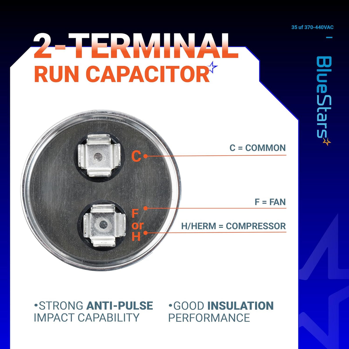 [Upgraded] BlueStars 35 MFD uf ± 5% MFD 370-440VAC Capacitor