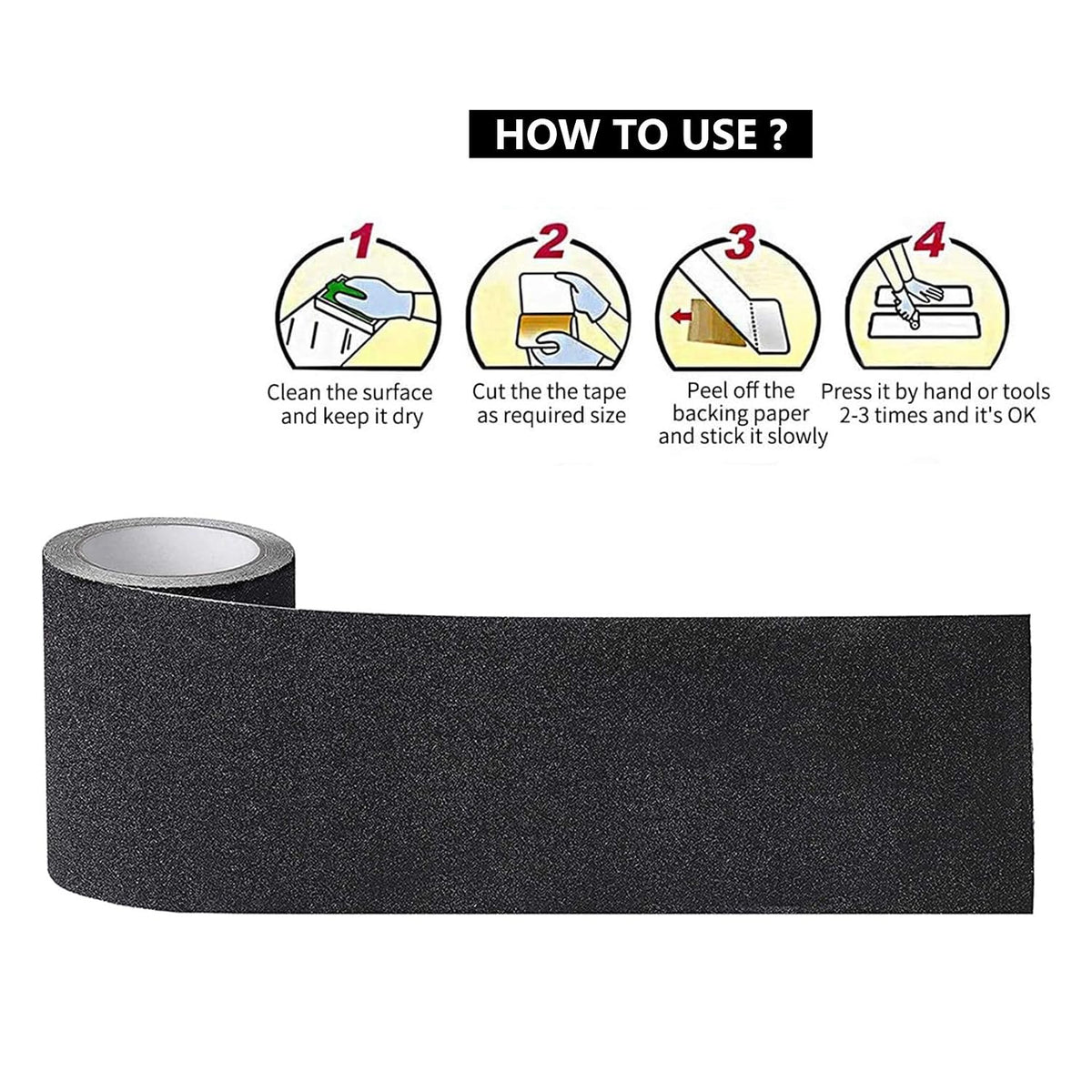 Anti Slip Traction Tape Black, 4" × 16.5 Feet Non Slip Safety Grip Tape 80 Grit Best Grip Friction Strong Abrasive