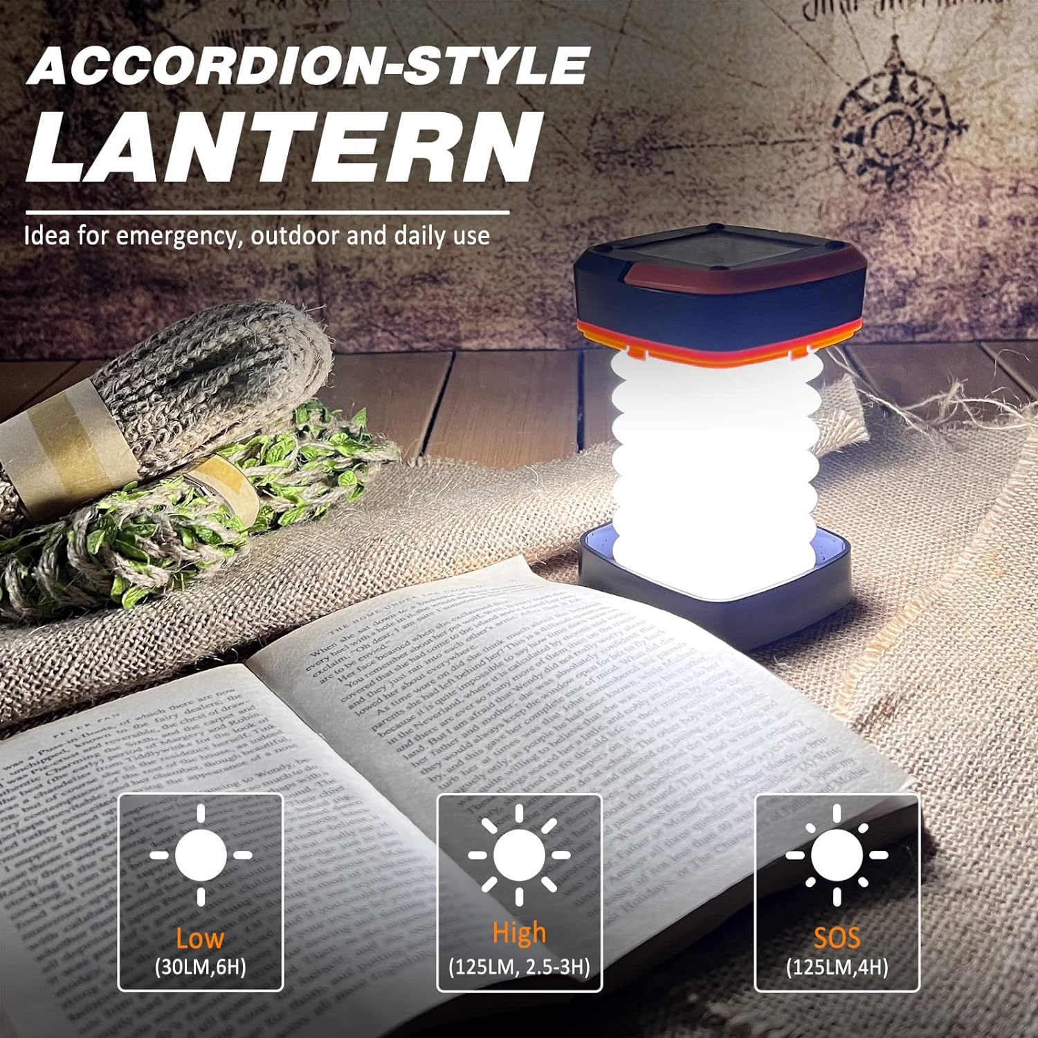 2-Pack Folding Solar Camping Lantern Flashlights, DIBMS Mini Collapsible USB Rechargeable Waterproof Hanging Light