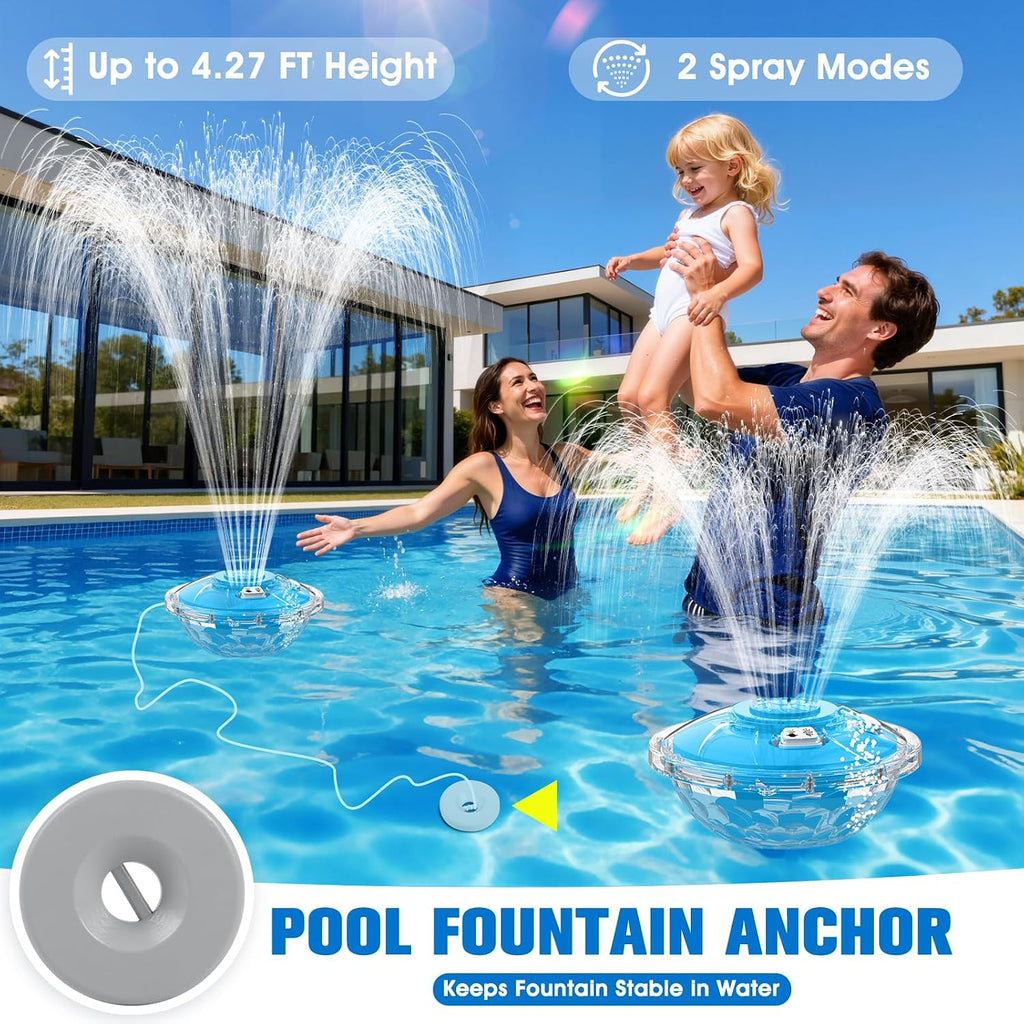 Upgraded Floating Pool Fountain with Light,Large Rechargeable Pool Fountain | 8000mAh Large Battery,6 Light Modes,2