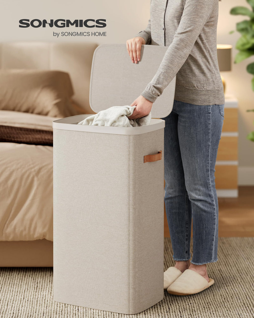 Laundry Basket, 100L Laundry Hamper with Lid, 1 Removable Bag