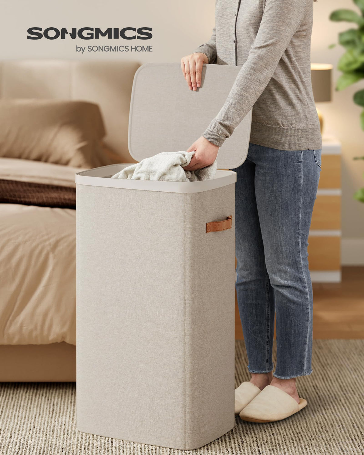 Laundry Basket, 100L Laundry Hamper with Lid, 1 Removable Bag