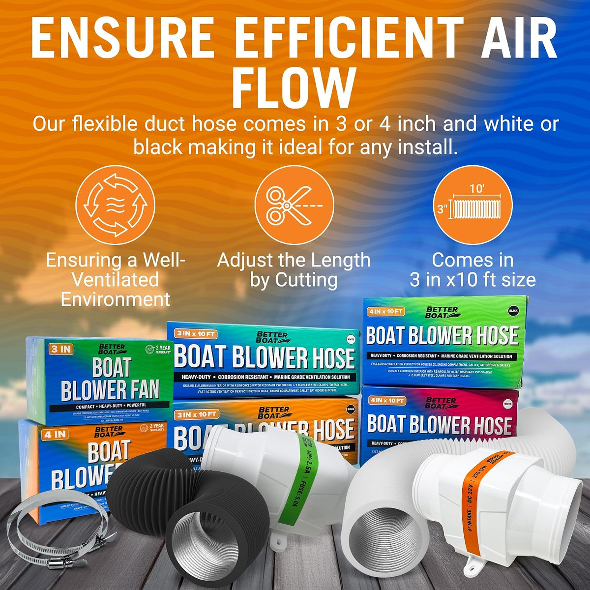 Boat Blower Hose, 3 Inch Marine Exhaust Hose, 10 Ft Flexible PVC Duct