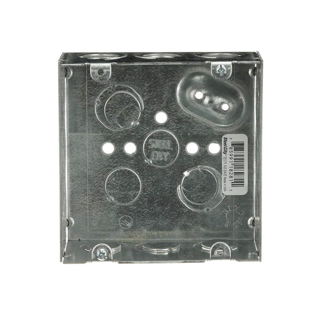 Steel City 4-11/16 Square Box, 42 Cu in, 1/2 and 3/4 in E-KO