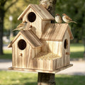Large Wooden Bird House for Outside, 3-Hole Birdhouse, Outdoor Bird Nesting Box for Bluebird Chickadee Finch Wren