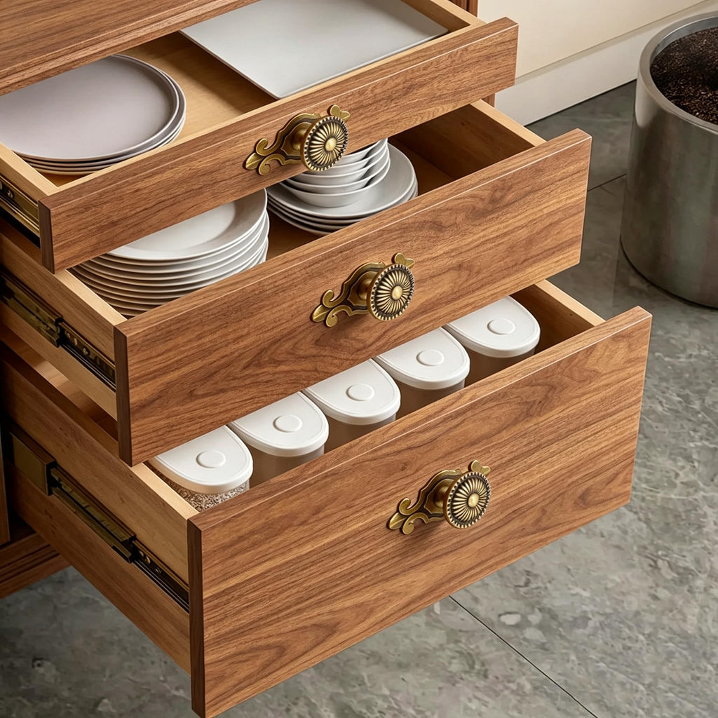 Brass Cabinet Knobs, Vintage Retro Mushroom Drawer Knobs with Backplate, Dresser Pull Handles for