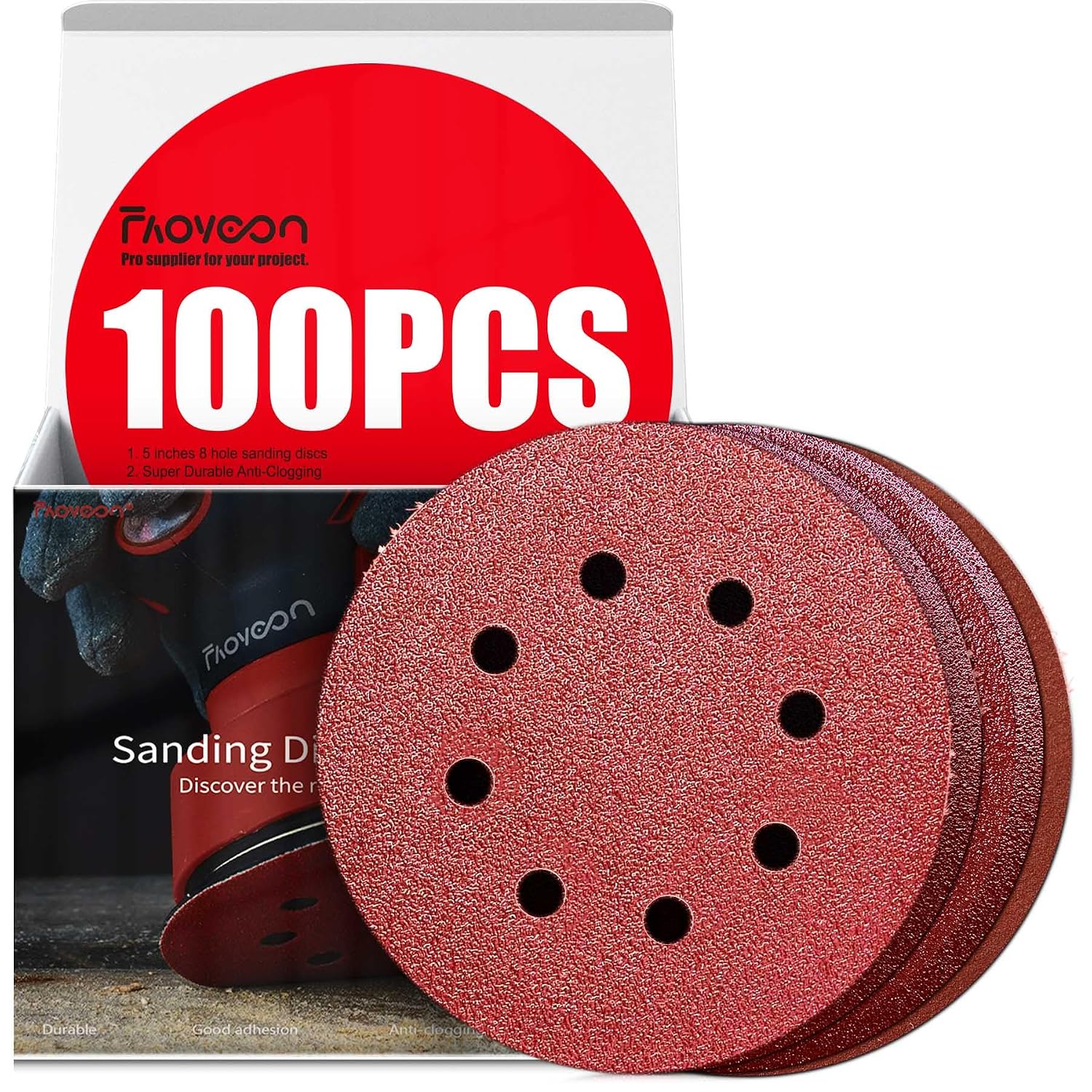Sanding Disc 5 Inch 8 Hole, 100 Pcs Orbital Sanding Discs Hook and Loop, Sandpaper for Wood, 40 60 80 120 220 Grit