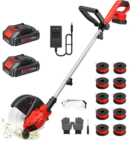 21V Electric Weed Wacker with 2x2.5Ah Battery Powered Weed Eater | 12 Inch Cordless Weed Wacker &Auto Line Feed