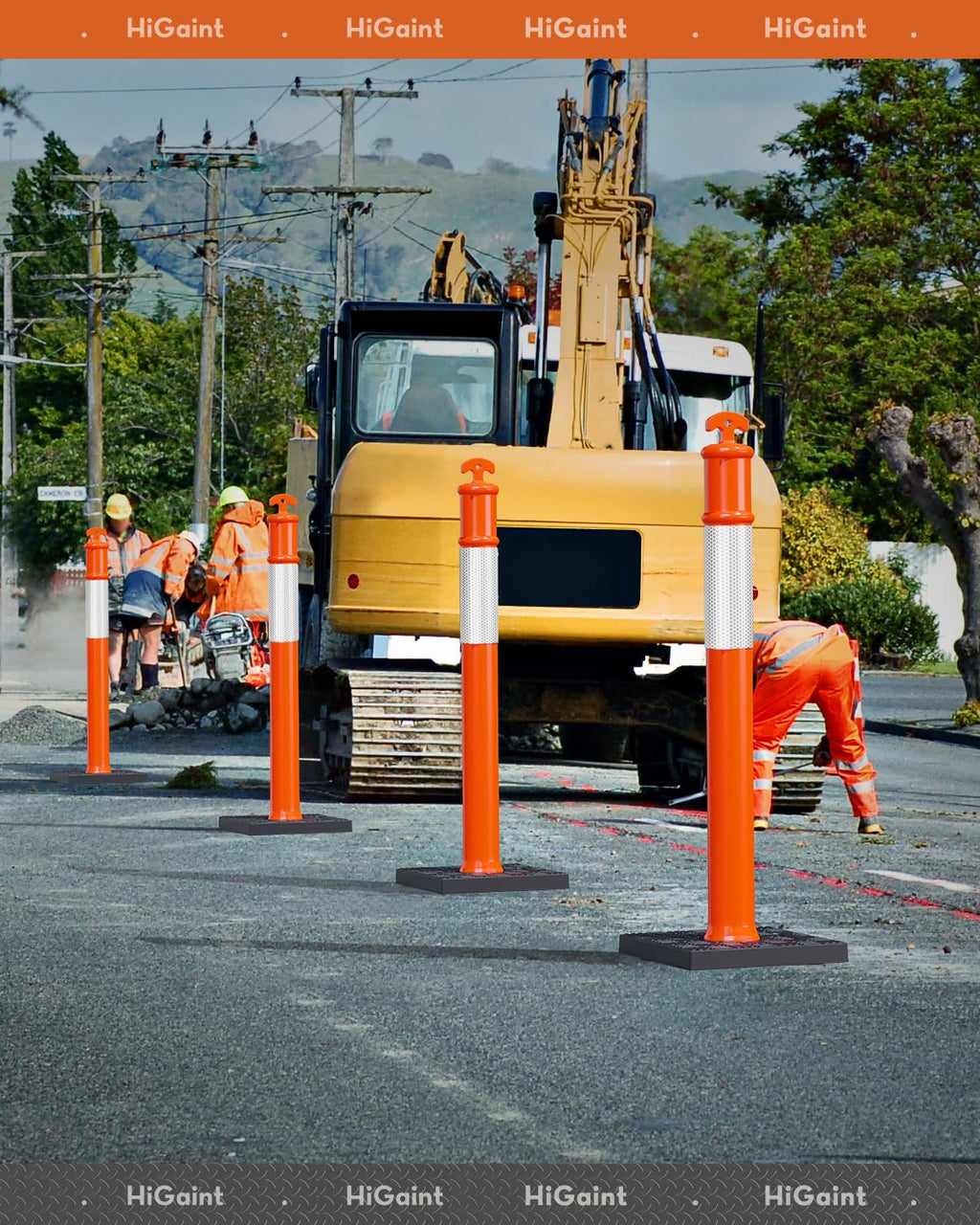 3 Pack 45" Traffic Delineator Posts, Parking Cones, Orange | Detachable Base for Storage; Reflective Strips Aid