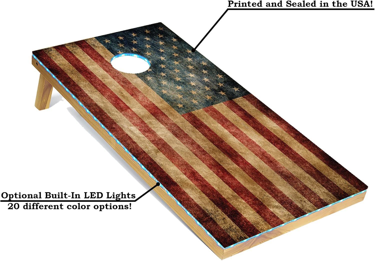 4x2 Regulation Cornhole Boards Flag Set- Includes 8 Bean Bags, Carrying Cases, and Score Keeper - Optional LED Lights