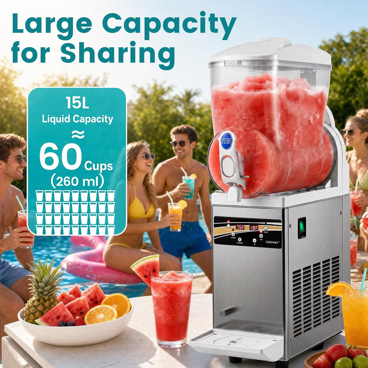 Commercial Slushie Machine, 15L Single Tank Frozen Drink Maker