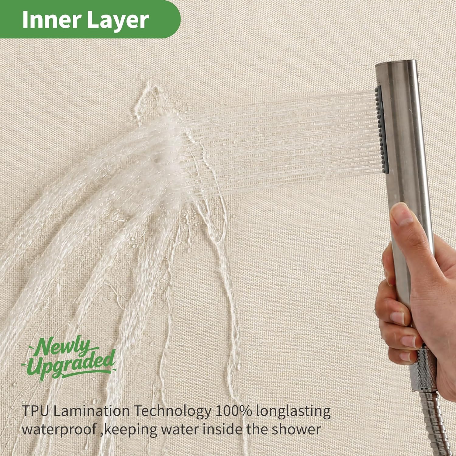 No Hooks & No Liner Needed Fabric Shower Curtain,71" Wx74 L,Cream | Linen Texture,100% Waterproof TPU Laminated