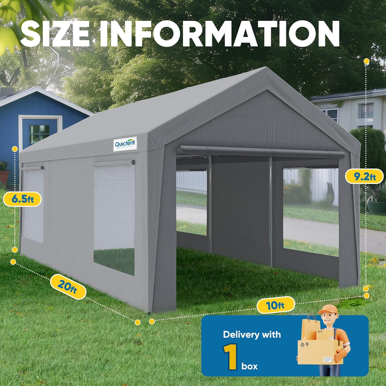 10x20FT Heavy Duty Carport, High-Strength Reinforced Galvanized Outdoor Garage Canopy Tent with Roll-up Ventilated