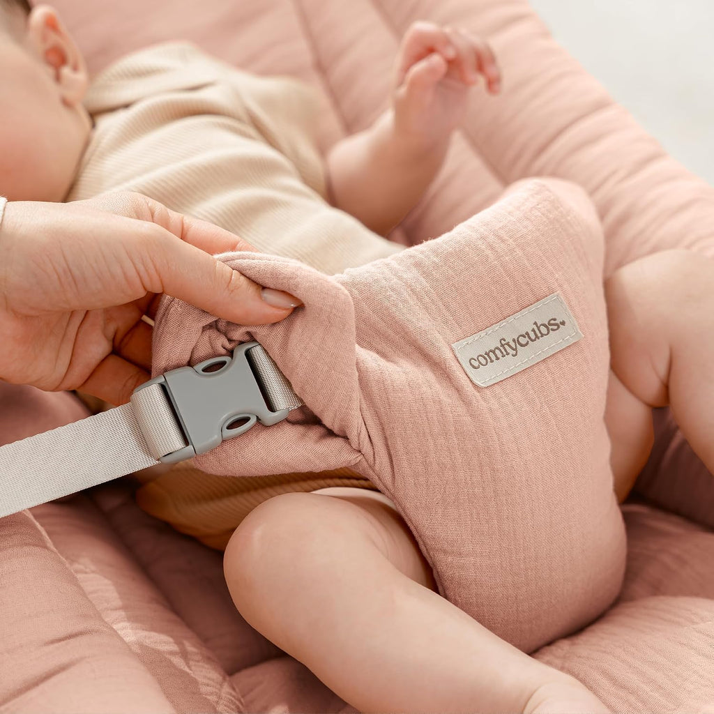 Baby Rocker for Ages 0-24 Months - Wooden Baby Recliner with Soft Removable Quilted Muslin Cotton Cushion - Designed