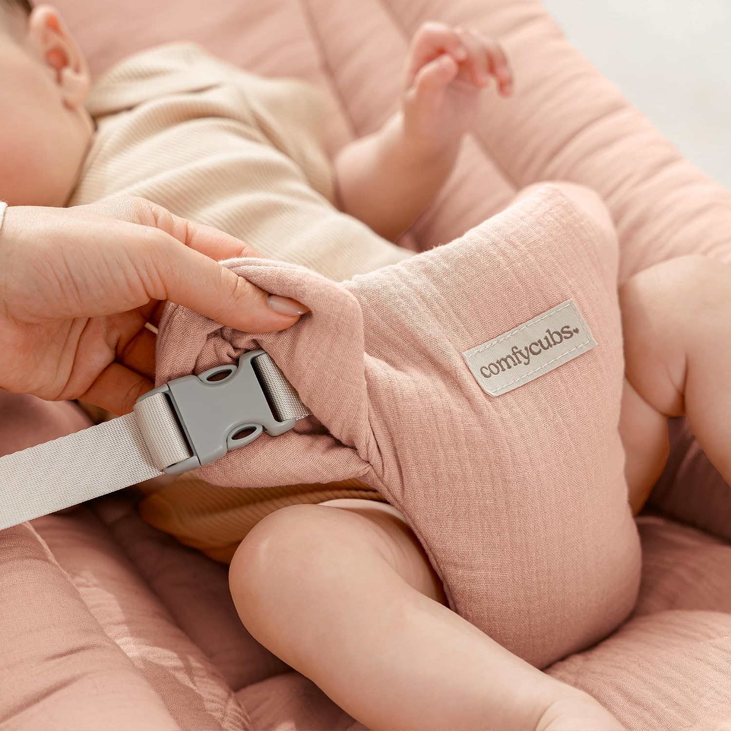 Baby Rocker for Ages 0-24 Months - Wooden Baby Recliner with Soft Removable Quilted Muslin Cotton Cushion - Designed