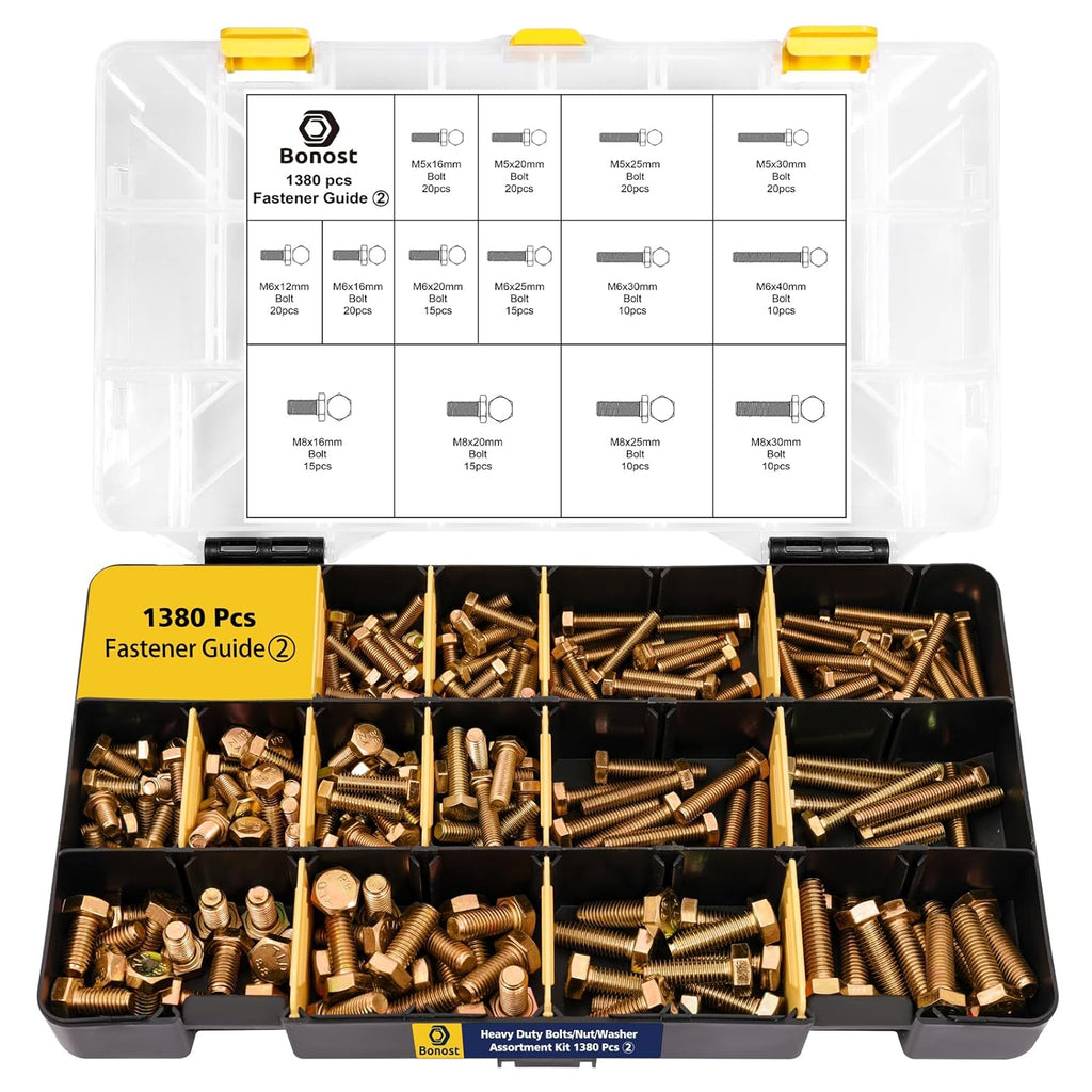 1380pcs Nuts and Bolts Assortment Kit - Heavy Duty Grade 8.8 Metric M4 M5 M6 M8 Bolt Set with Assorted Nuts and