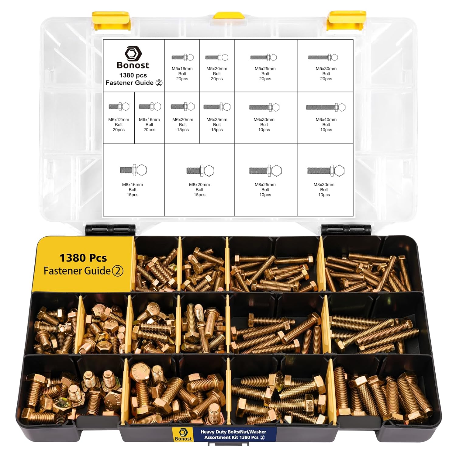 1380pcs Nuts and Bolts Assortment Kit - Heavy Duty Grade 8.8 Metric M4 M5 M6 M8 Bolt Set with Assorted Nuts and