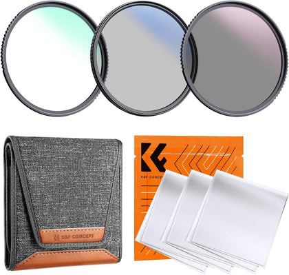 55mm UV/CPL/ND Lens Filter Kit | UV Filter+Polarizer Filter+Neutral Density Filter(ND4)+Cleaning Cloth+Filter Pouch K