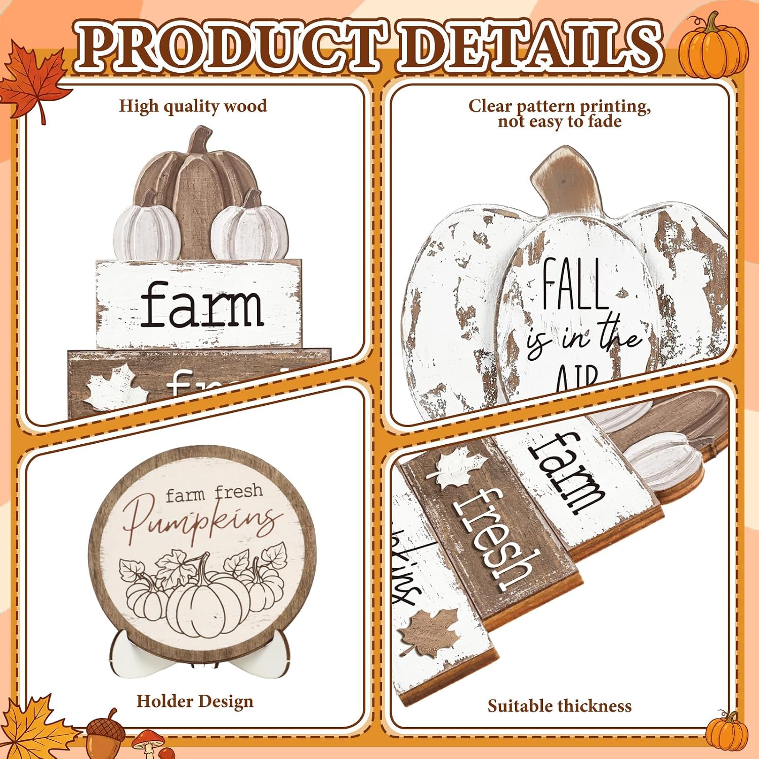 21 Pcs Fall Tiered Tray Decor Set, Rustic Farmhouse Thanksgiving Whitewashed Wooden Signs Gnome Truck Pumpkin Wood
