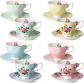 BTaT- Floral Tea Cups and Saucers, Set of 8, 8 oz