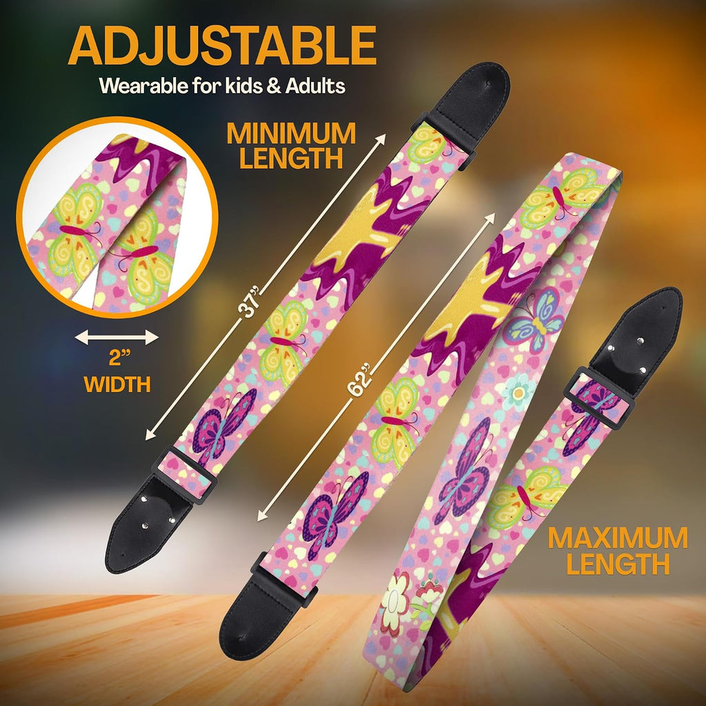 Guitar Strap For Acoustic, Electric and Bass Guitars, Adjustable Padded Leather Ends Guitar Straps For Men and Women