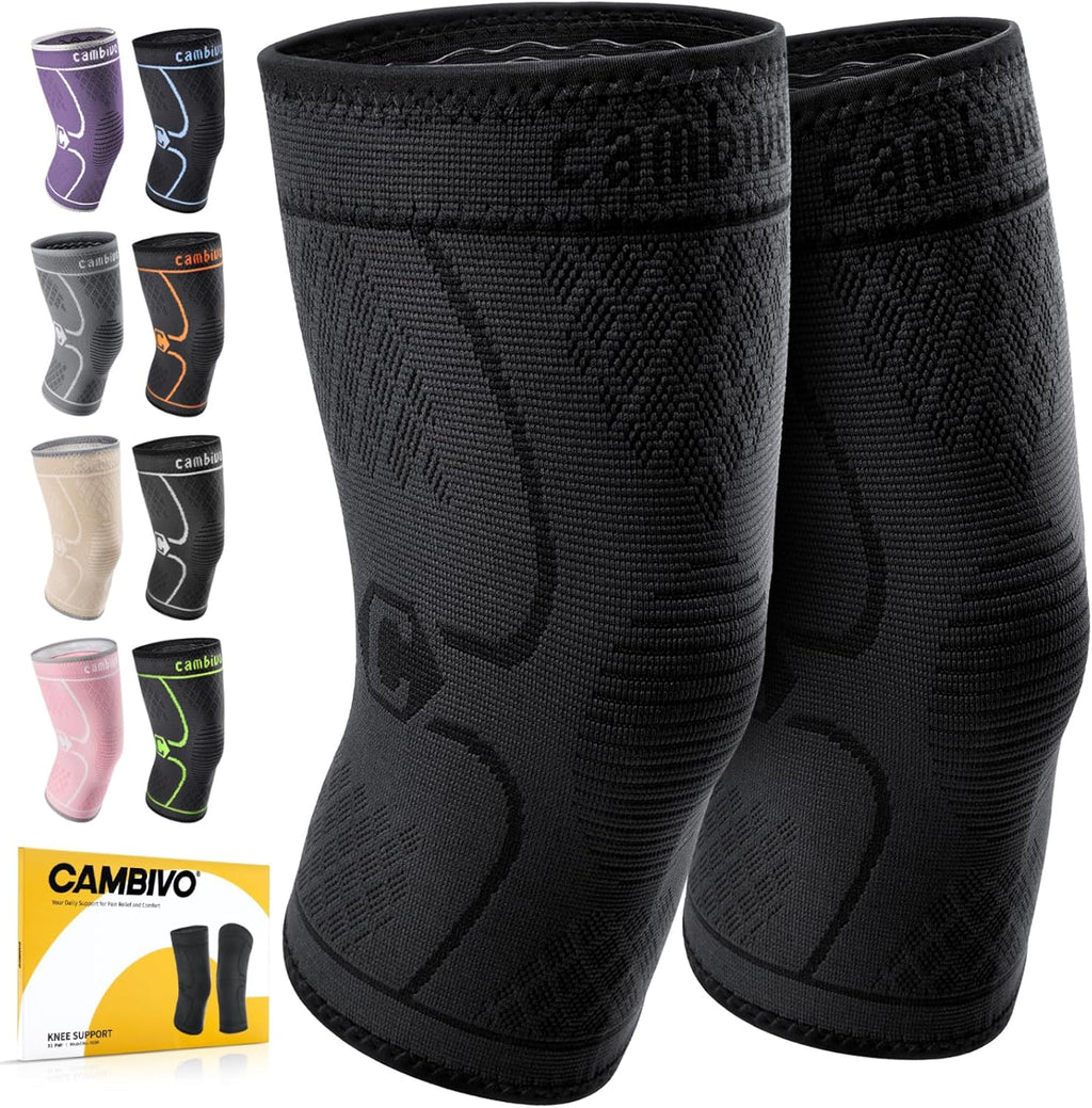 2 Pack Knee Braces for Women & Men, Knee Compression Sleeves for Knee Pain Relief, Knee Support with Non-Slip