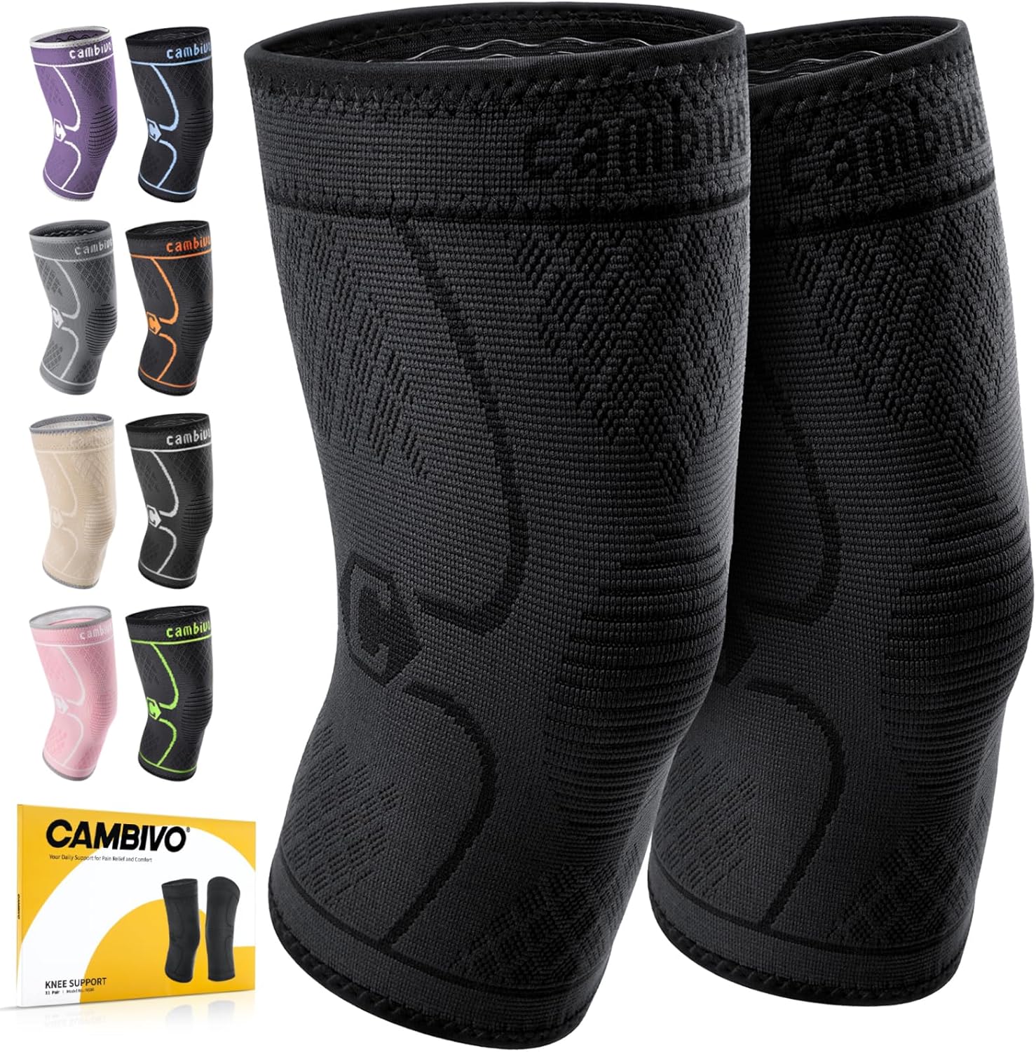 2 Pack Knee Braces for Women & Men, Knee Compression Sleeves for Knee Pain Relief, Knee Support with Non-Slip
