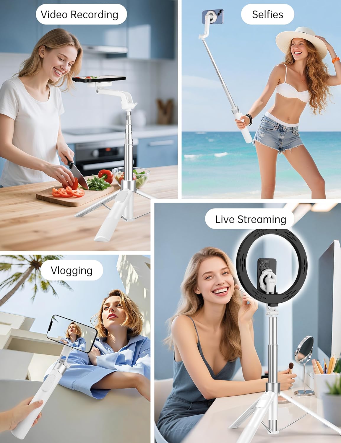 70" Magnetic Tripod for iPhone Magsafe, Extendable Selfie Stick Tripod | Rechargeable Remote & Magnetic Holder, 360°