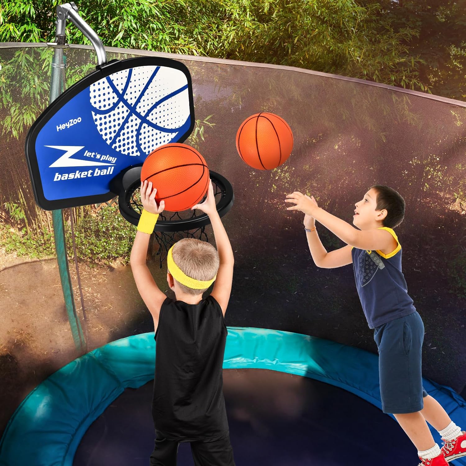 Trampoline Basketball Hoop, with Pump and Mini Balls, Trampoline Accessory | Easy to Assemble Sturdy for Dunk Fit