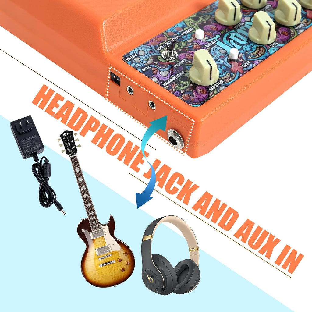 20W Electric Guitar Amp Rechargeable Mini Amplifer Combo for Desktop Practice with Distortion, Delay, Aux in and