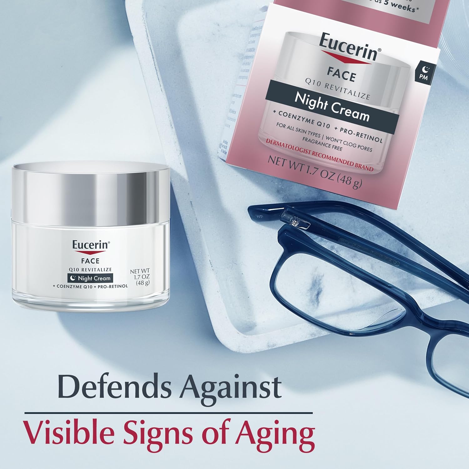 Q10 Anti-Wrinkle Night Cream + Pro-Retinol, Facial Cream for Sensitive Skin, 1.7 Oz Jar