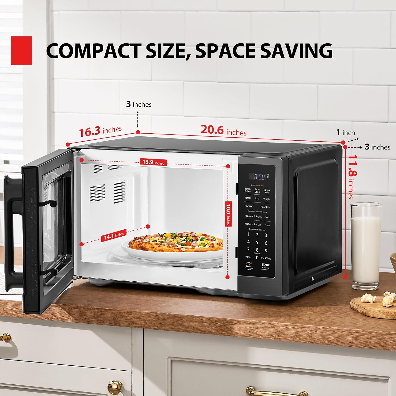 Countertop Microwave Oven with Smart Sensor, 1.2 Cu.Ft, 1000W | 13 Auto Menus, Mute Function, 12.4" Turntable