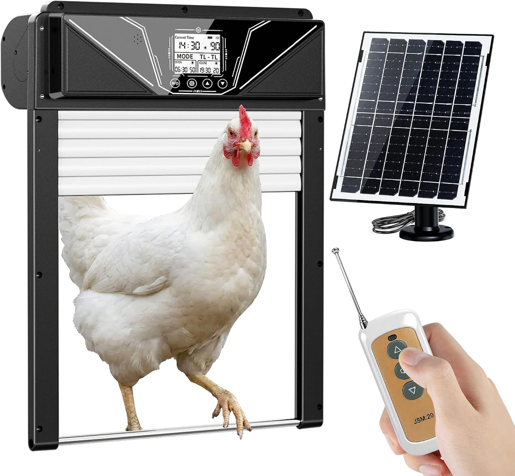 Automatic Chicken Coop Door with Remote Control, 7W Solar Chicken Door